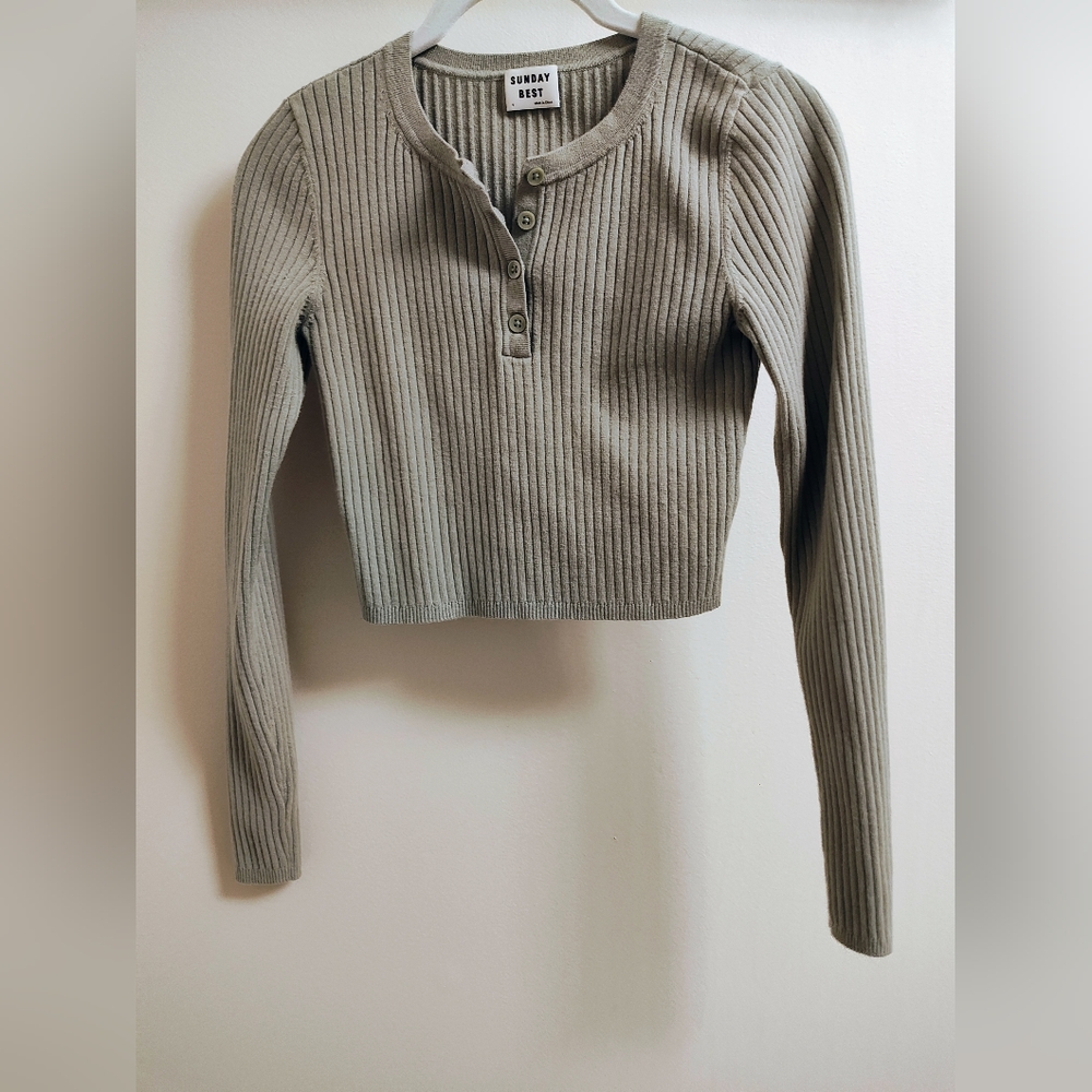 Sunday Best Small green long sleeve sweater crop top